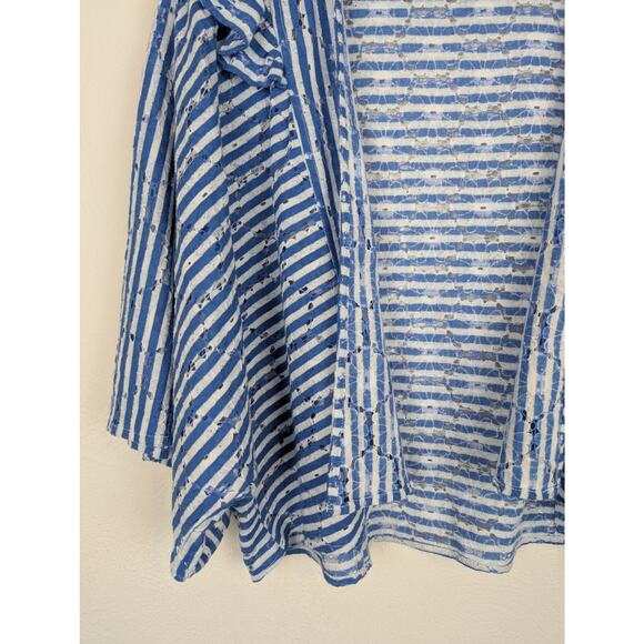 Anthropologie Cardigan Nautical Stripe Ruffle Floral Eyelet Lace Blue Size OS - Picture 4 of 11